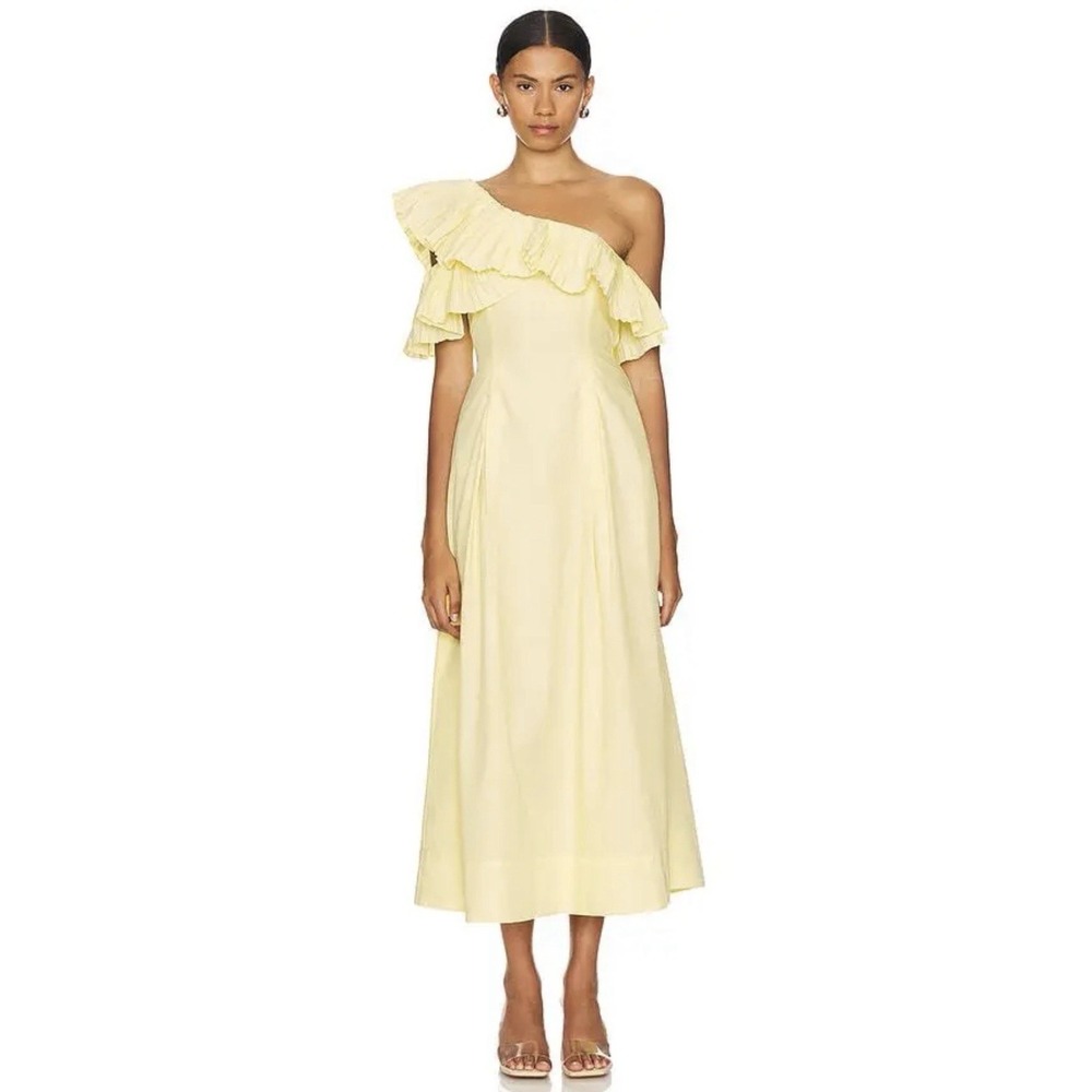 Revolve Sovere Bliss One Shoulder Midi‎ Dress Butter yellow size Small $229 MSRP